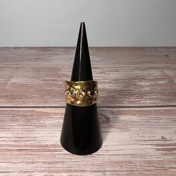 Hammered Gold Rhinestone Cuff Ring - Picture 2 of 9